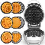 SugarWhisk 6-in-1 Mini Waffle Maker with Plates