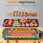 2000W 2-in-1 Smokeless Electric Grill for Home