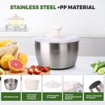 Stainless Steel Salad Rotator, 5-quart Vegetable Dishwasher,Lettuce Cleaner and Dryer, Salad Spinner