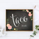 Taco Bar Floral Chalkboard Sign, 8.5x11-inch