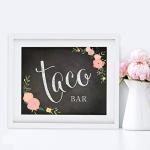 Taco Bar Floral Chalkboard Sign, 8.5x11-inch