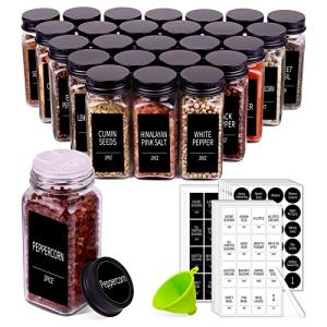 25 Glass Spice Jars with Labels and Shaker Lids