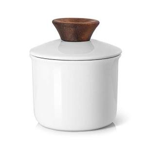 DOWAN Ceramic Butter Keeper Crock with Wood Lid
