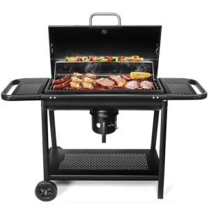 Realcook BBQ Barrel Charcoal Grill with Side Tables