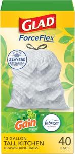 Glad ForceFlex Tall Kitchen Trash Bags 13 Gallon