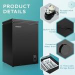 Compact Black Chest Freezer with Rolling Wheels