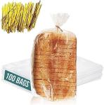 100 Pack Reusable Plastic Bread Bags with Ties