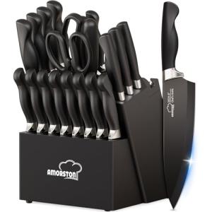 Amorston 21-Piece Kitchen Knife Set with Block