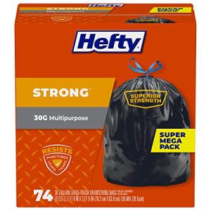 Hefty Strong Black 30 Gallon Trash Bags, 74 Count
