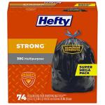 Hefty Strong Black 30 Gallon Trash Bags, 74 Count