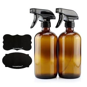 Amber Glass Spray Bottles with Reusable Labels (2 Pack)