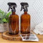 Amber Glass Spray Bottles with Reusable Labels (2 Pack)
