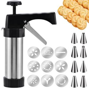 Stainless Steel Cookie Press with 13 Discs & Tips