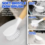 Holikme Bamboo Handle Dish Brush Set, 3 Pack