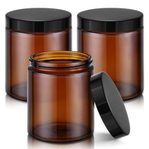 8oz Amber Glass Jars with Lids - 3 Pack