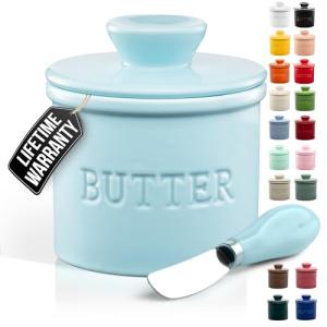 Zulay Light Blue Porcelain Butter Crock with Knife