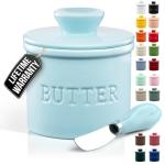 Zulay Light Blue Porcelain Butter Crock with Knife