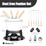 Mabeeze White Cast Iron Fondue Set with Forks