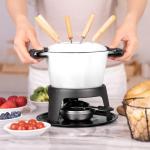 Mabeeze White Cast Iron Fondue Set with Forks