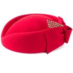 Rhinestone Teardrop Wool Cocktail Pillbox Hat (Red)