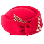 Rhinestone Teardrop Wool Cocktail Pillbox Hat (Red)