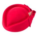 Rhinestone Teardrop Wool Cocktail Pillbox Hat (Red)
