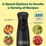 BELLA Hand Blender with Whisk Attachment, Black