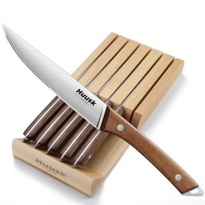 Huusk 6-Piece Japanese Steak Knife Set with Organizer
