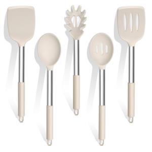 5-Piece Silicone Kitchen Utensils Set with Stainless Steel Handles