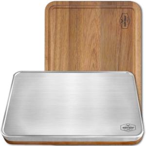 Stainless Steel Cutting Board with Wooden Top