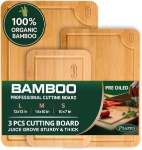 Organic Bamboo Cutting Board Set with Juice Grooves