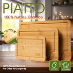 Organic Bamboo Cutting Board Set with Juice Grooves