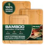 Organic Bamboo Cutting Board Set with Juice Grooves