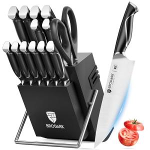 Brodark 15-Piece Kitchen Knife Set with Block