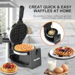 Rotating Belgian Waffle Maker with Adjustable Browning