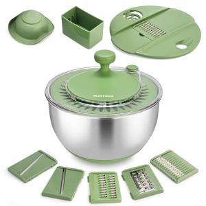 SUSTEAS Large Stainless Steel Salad Spinner and Slicer