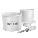 Butter Keeper Crock with Spreader - White and Black