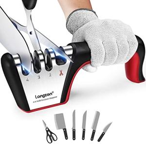 4-in-1 Knife Sharpener with Cut-Resistant Gloves