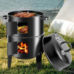 OURCAMP 17-Inch 3-in-1 Charcoal BBQ Smoker Grill