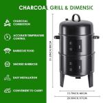 OURCAMP 17-Inch 3-in-1 Charcoal BBQ Smoker Grill