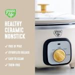 GreenLife 3.5QT Slow Cooker, Non-Toxic PFAS-Free Ceramic Nonstick Removable Interior Bowl, Programmable, Keep Warm, Stovetop & Oven Safe, Dishwasher Safe Parts, Glass Lid, Cream