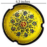 Ashtray Set Cigarette Ash Tray for Indoor Outdoor Use Ash Holder for Smokers Desktop Smoking Ash Tray - Home Office Decoration Hand-Paint Ceramic Cigar Ashtrays (2 pcs Large - Yellow and Blue)