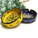 Ashtray Set Cigarette Ash Tray for Indoor Outdoor Use Ash Holder for Smokers Desktop Smoking Ash Tray - Home Office Decoration Hand-Paint Ceramic Cigar Ashtrays (2 pcs Large - Yellow and Blue)