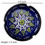 Ashtray Set Cigarette Ash Tray for Indoor Outdoor Use Ash Holder for Smokers Desktop Smoking Ash Tray - Home Office Decoration Hand-Paint Ceramic Cigar Ashtrays (2 pcs Large - Yellow and Blue)