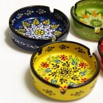 Ashtray Set Cigarette Ash Tray for Indoor Outdoor Use Ash Holder for Smokers Desktop Smoking Ash Tray - Home Office Decoration Hand-Paint Ceramic Cigar Ashtrays (2 pcs Large - Yellow and Blue)