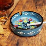 Ashtray Set Cigarette Ash Tray for Indoor Outdoor Use Ash Holder for Smokers Desktop Smoking Ash Tray - Home Office Decoration Hand-Paint Ceramic Cigar Ashtrays (2 pcs Large - Yellow and Blue)