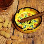 Ashtray Set Cigarette Ash Tray for Indoor Outdoor Use Ash Holder for Smokers Desktop Smoking Ash Tray - Home Office Decoration Hand-Paint Ceramic Cigar Ashtrays (2 pcs Large - Yellow and Blue)
