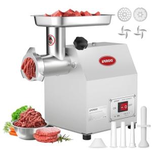 Commercial Meat Grinder #8, 0.6 HP Heavy Duty Industrial Stainless Steel Meat Mincer, Sausage Stuffer with 2 Blades, 2 Plates & 3 Sausage Tubes, Meat Grinder Machine for Commercial & Home Kitchen Use