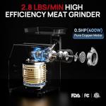 Commercial Meat Grinder #8, 0.6 HP Heavy Duty Industrial Stainless Steel Meat Mincer, Sausage Stuffer with 2 Blades, 2 Plates & 3 Sausage Tubes, Meat Grinder Machine for Commercial & Home Kitchen Use