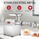 Commercial Meat Grinder #8, 0.6 HP Heavy Duty Industrial Stainless Steel Meat Mincer, Sausage Stuffer with 2 Blades, 2 Plates & 3 Sausage Tubes, Meat Grinder Machine for Commercial & Home Kitchen Use